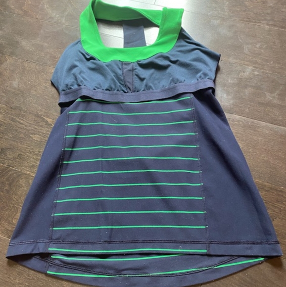 Lululemon Scoop Neck Tank Lion Light Slalom Stripe Inkwell/Green Bean - Picture 3 of 3